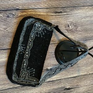 Black and silver vintage hand beaded bag